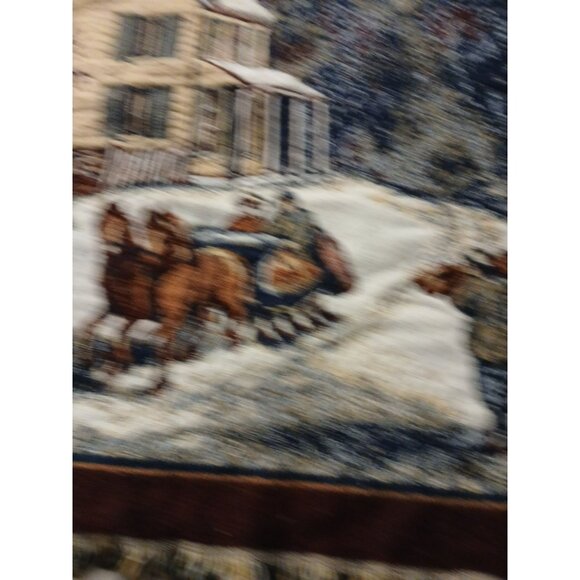 Crown Crafts Winter Scene Sleigh Ride Farm House Throw Blanket Tapestry Vintage - Picture 5 of 14